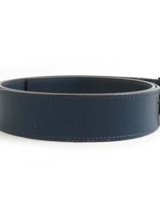 Auth LOUIS VUITTON Taiga Belt Navy/Silver Leather/Metal main image 4